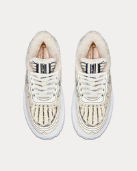 Addict Blue Toile de Jouy Embroidered Natural Shearling Low Top Sneakers View 2