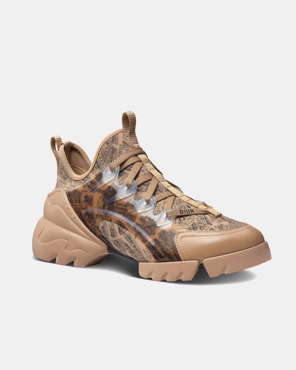 D-Connect Beige and Black Technical Fabric with Plan de Paris Print Low Top Sneakers