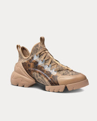 D-Connect Beige and Black Technical Fabric with Plan de Paris Print Low Top Sneakers