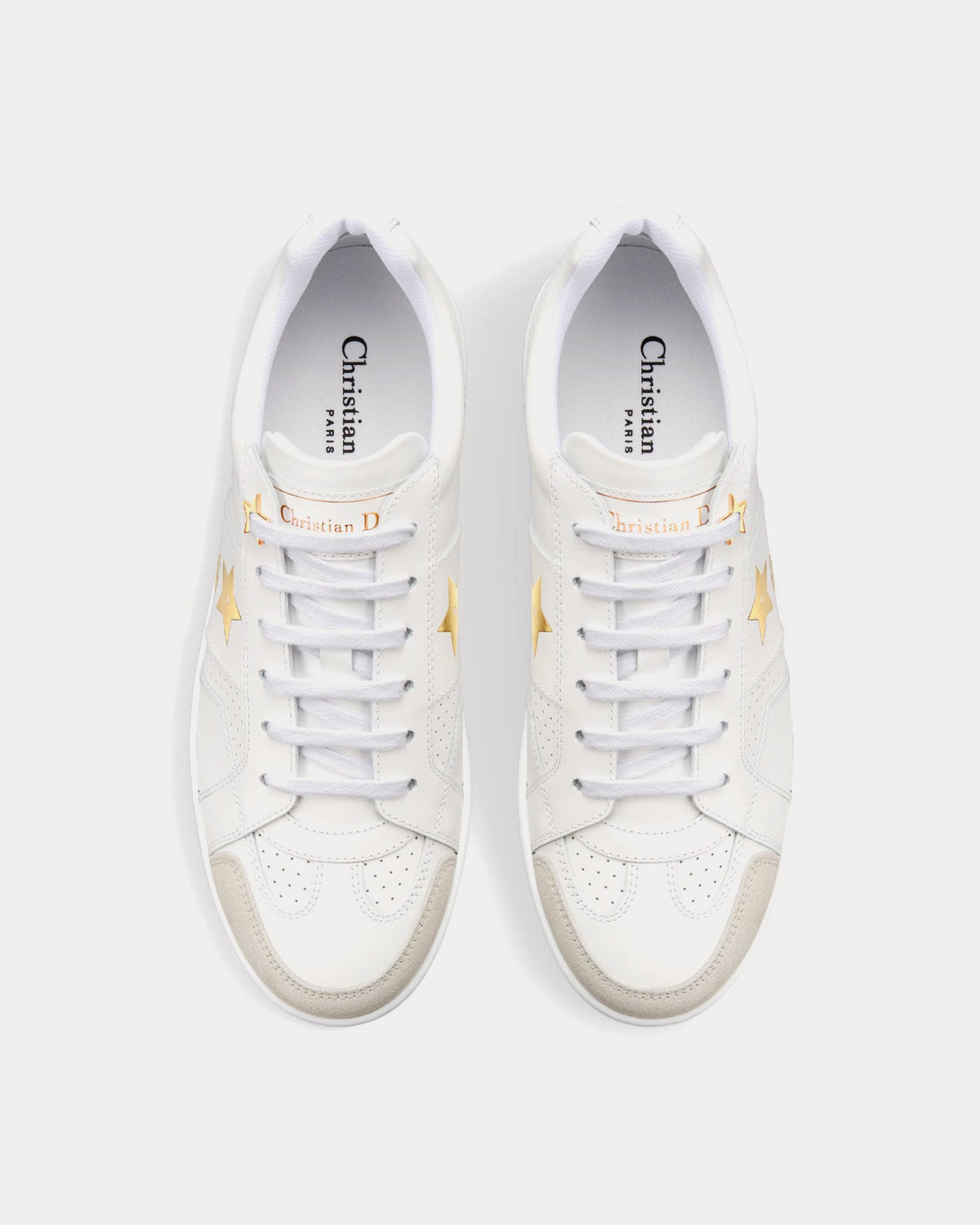 Dior Star Calfskin & Suede White / Gold Low Top Sneakers