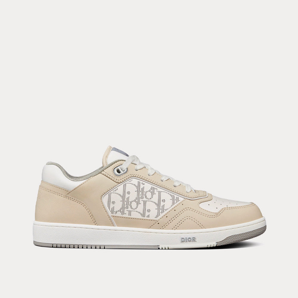 B27 Cream Nubuck Calfskin and White Dior Oblique Galaxy Leather Low Top Sneakers