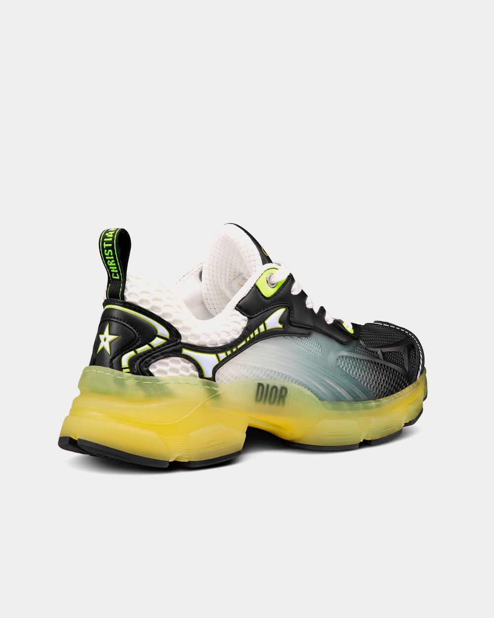 Vibe White Mesh and Black Calfskin with Fluorescent Yellow Rubber Low Top Sneakers
