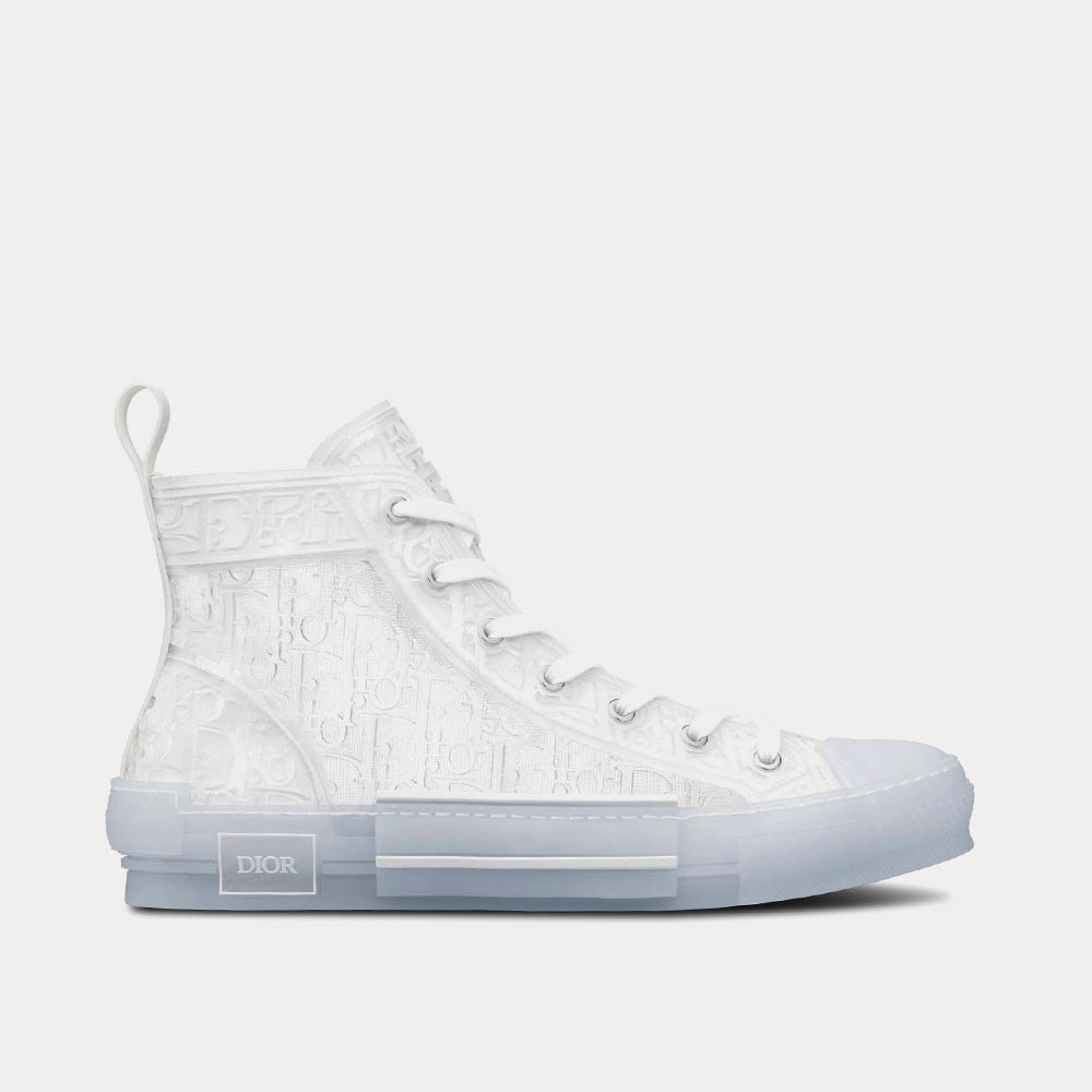 B23 Transparent Canvas with White Raised Dior Oblique Motif High Top Sneakers