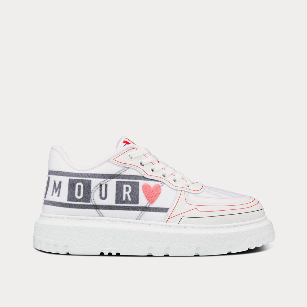 Dioramour Dior Addict White, Black and Red D-Chess Heart Calfskin and Technical Fabric Low Top Sneakers