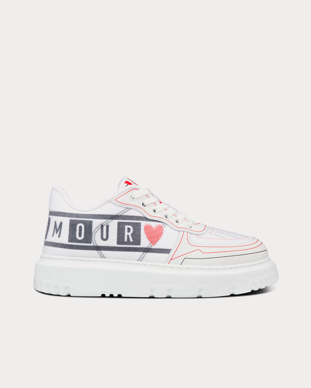 Dioramour Dior Addict White, Black and Red D-Chess Heart Calfskin and Technical Fabric Low Top Sneakers