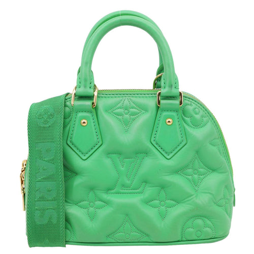 Alma Soft BB Bubblegram Quilted Leather Satchel Crossbody Bag Green - Crown & Consign