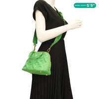 Alma Soft BB Bubblegram Quilted Leather Satchel Crossbody Bag Green View 2