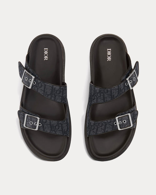 Aqua Black Dior Oblique Jacquard Sandals - Crown & Consign