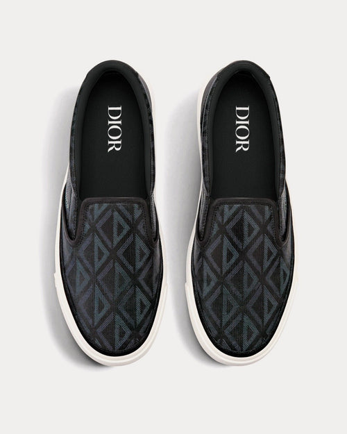 B101 Black CD Diamond Canvas and Smooth Calfskin Slip On Sneakers - Crown & Consign