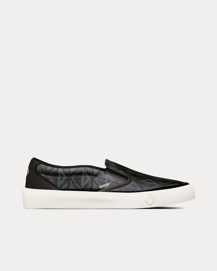 B101 Black CD Diamond Canvas and Smooth Calfskin Slip On Sneakers - Crown & Consign