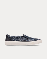 B101 Navy Blue CD Diamond Canvas and Smooth Calfskin Slip On Sneakers View 1