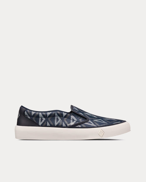 B101 Navy Blue CD Diamond Canvas and Smooth Calfskin Slip On Sneakers - Crown & Consign