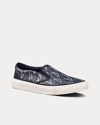 B101 Navy Blue CD Diamond Canvas and Smooth Calfskin Slip On Sneakers View 2