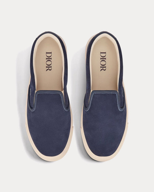 B101 Navy Blue Suede and Smooth Calfskin Slip On Sneakers - Crown & Consign