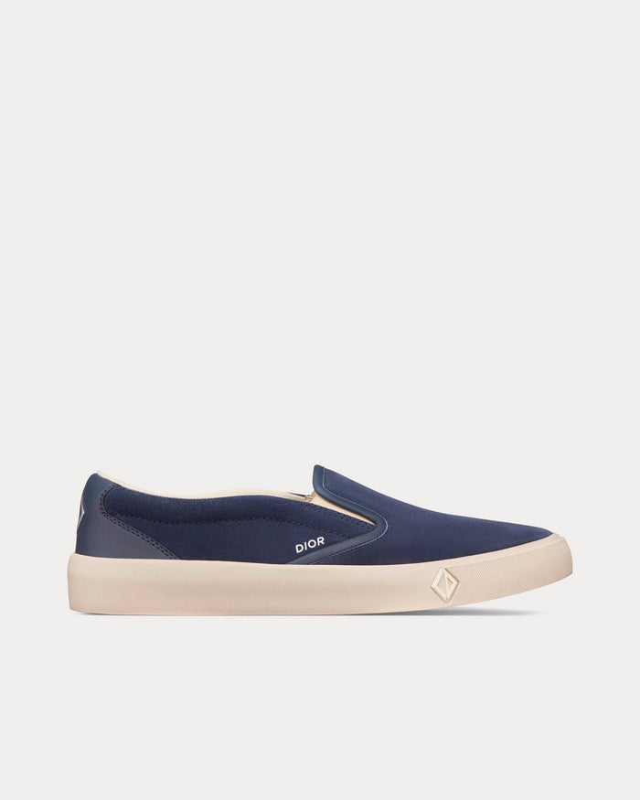 B101 Navy Blue Suede and Smooth Calfskin Slip On Sneakers - Crown & Consign