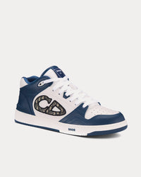 B57 Navy Blue and White Smooth Calfskin with Beige and Black Dior Oblique Jacquard Mid Top Sneakers