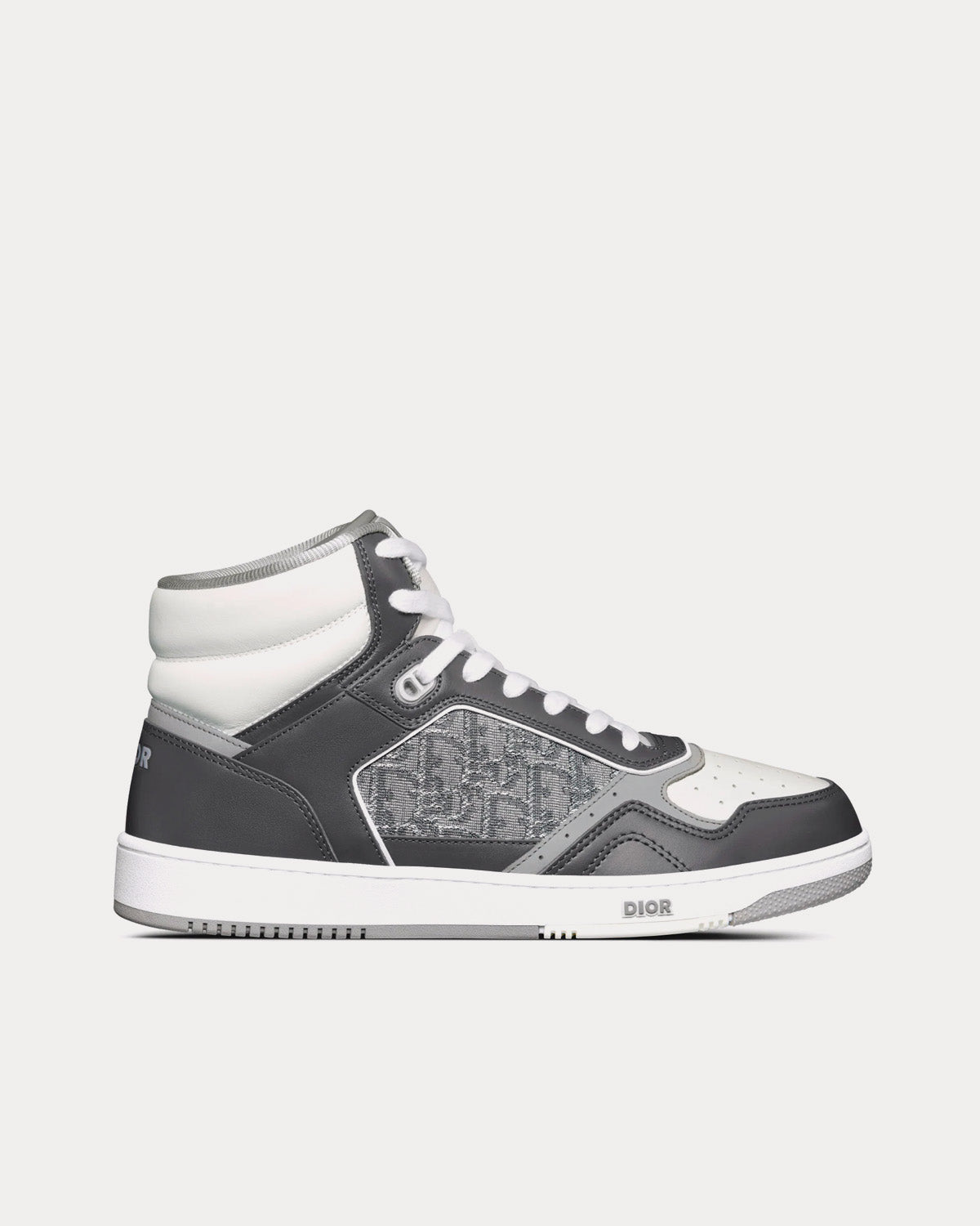 B27 Anthracite Gray and White Smooth Calfskin with Dior Oblique Jacquard with Ruthenium-Tone Metallic Thread High Top Sneakers
