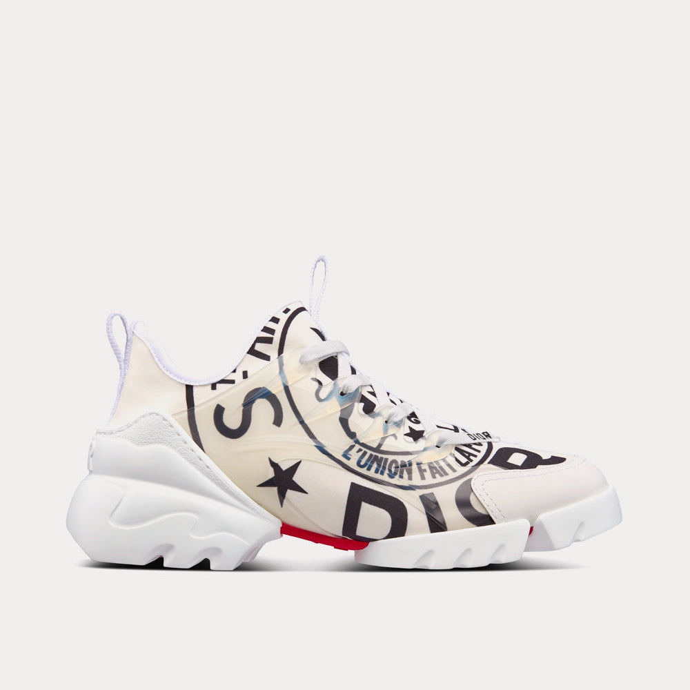 D-Connect White Technical Fabric with Dior Union Print Low Top Sneakers