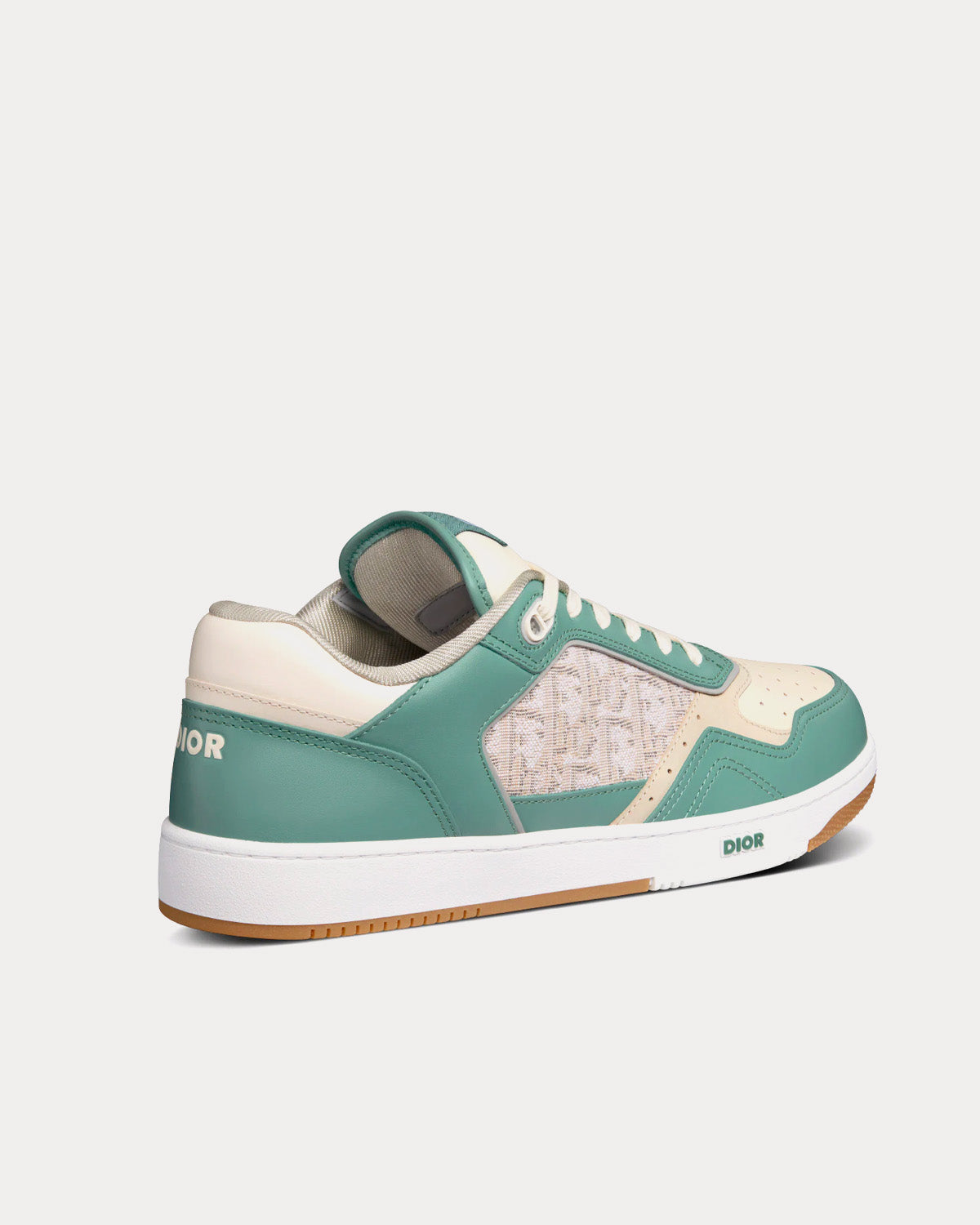 B27 Turquoise and Cream Smooth Calfskin and Cream Dior Oblique Jacquard Canvas Low Top Sneakers