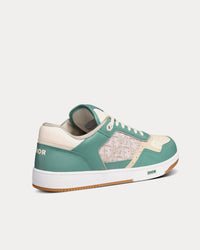 B27 Turquoise and Cream Smooth Calfskin and Cream Dior Oblique Jacquard Canvas Low Top Sneakers