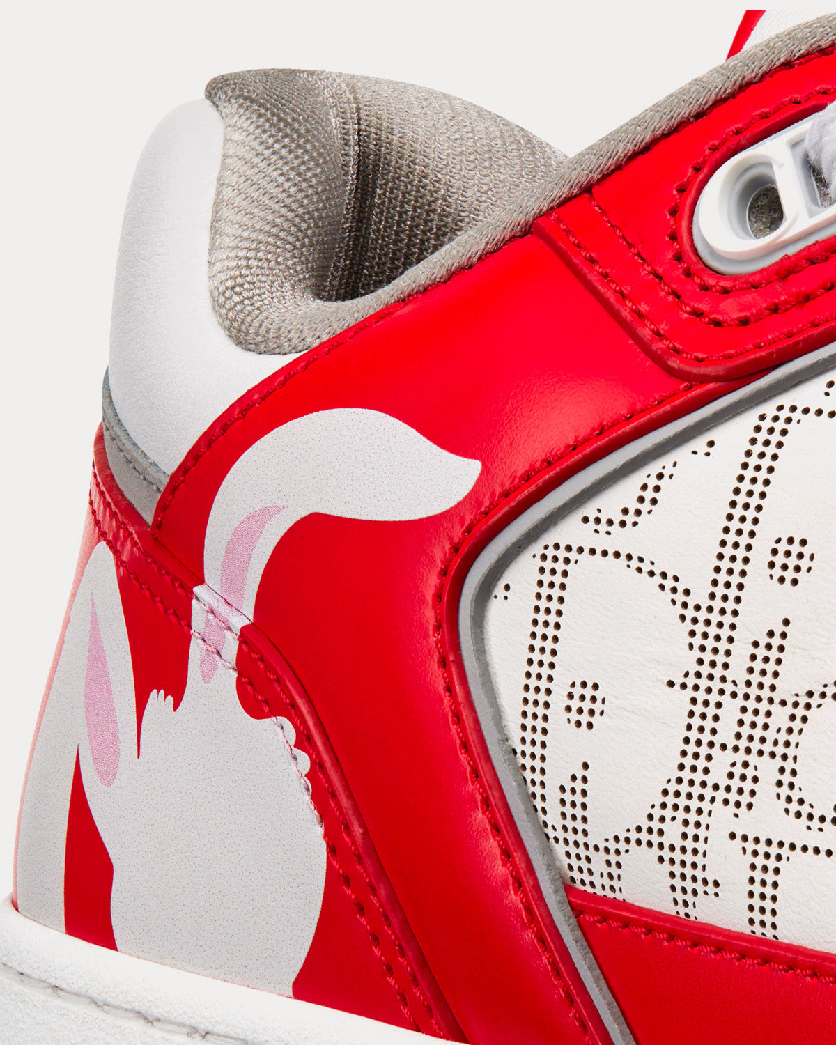B27 Red and White Smooth Calfskin and White Dior Oblique Galaxy Leather with Rabbit Motif Low Top Sneakers