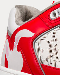 B27 Red and White Smooth Calfskin and White Dior Oblique Galaxy Leather with Rabbit Motif Low Top Sneakers