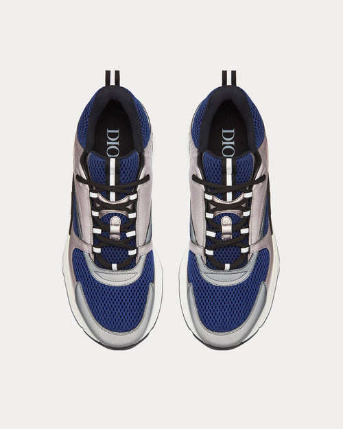 B22 Blue Technical Mesh and Silver-Tone Smooth Calfskin Low Top Sneakers - Crown & Consign
