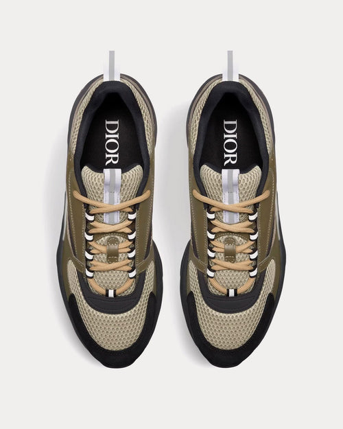 B22 Khaki and Black Technical Mesh and Khaki Calfskin Low Top Sneakers - Crown & Consign