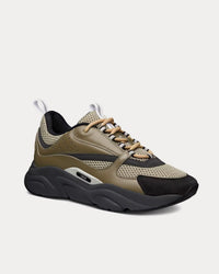 B22 Khaki and Black Technical Mesh and Khaki Calfskin Low Top Sneakers View 3