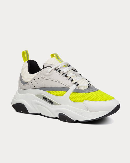 B22 White and Yellow Technical Mesh with Beige and White Smooth Calfskin Low Top Sneakers - Crown & Consign