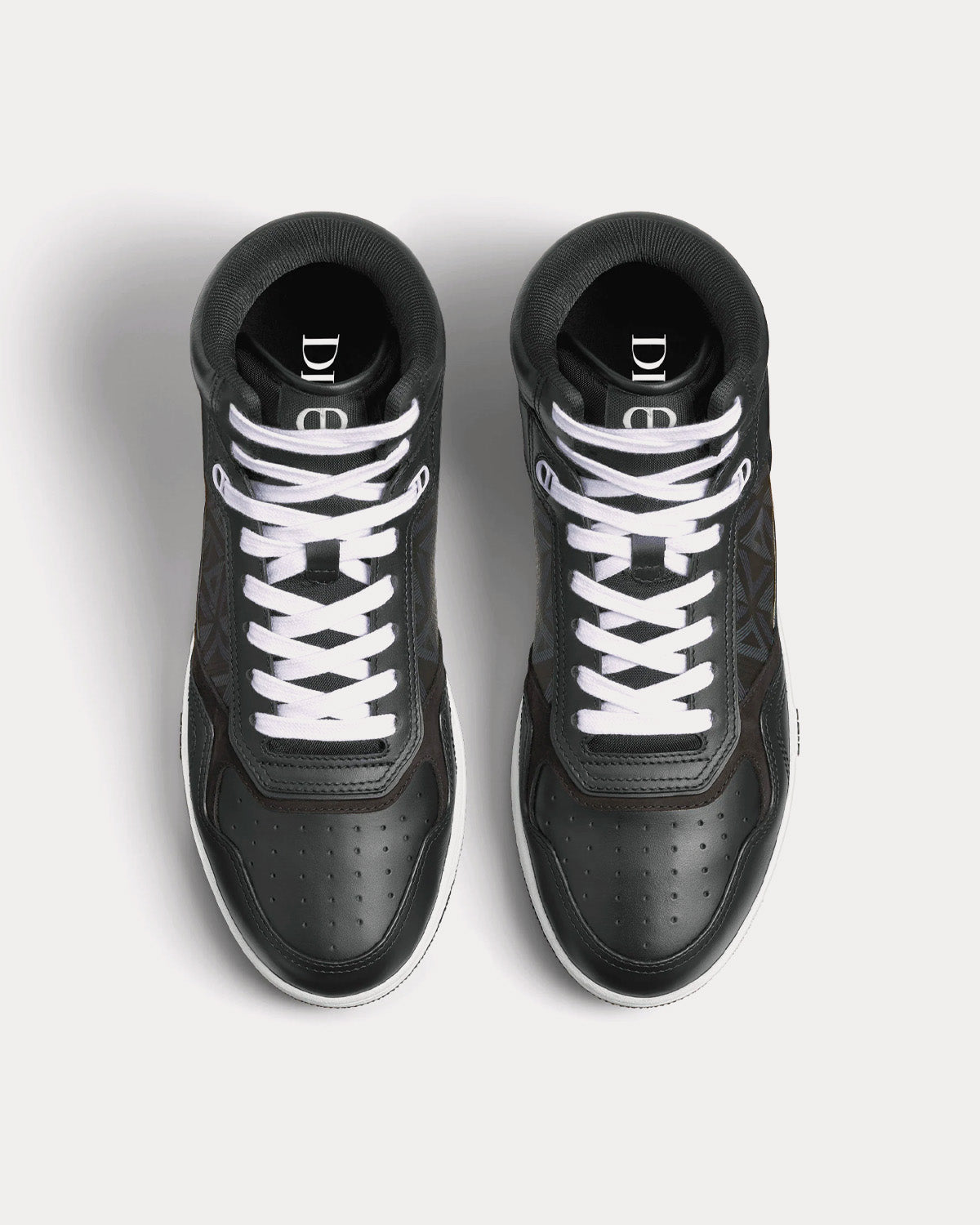 B27 Black Smooth Calfskin and CD Diamond Canvas High Top Sneakers