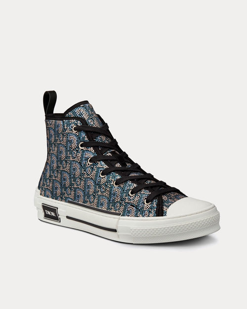 B23 Beige and Blue Dior Oblique Strass High Top Sneakers - Crown & Consign