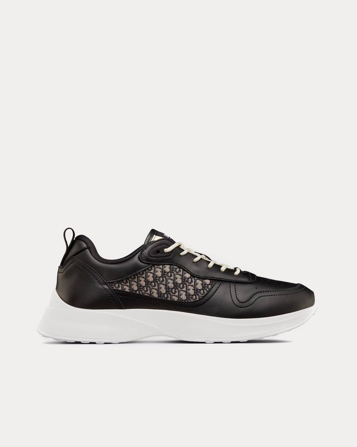 B25 Black Smooth Calfskin and Beige and Black Dior Oblique Jacquard Low Top Sneakers - Crown & Consign