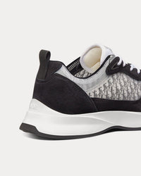 B25 Black Suede with White Technical Mesh and Black Dior Oblique Canvas Low Top Sneakers View 3