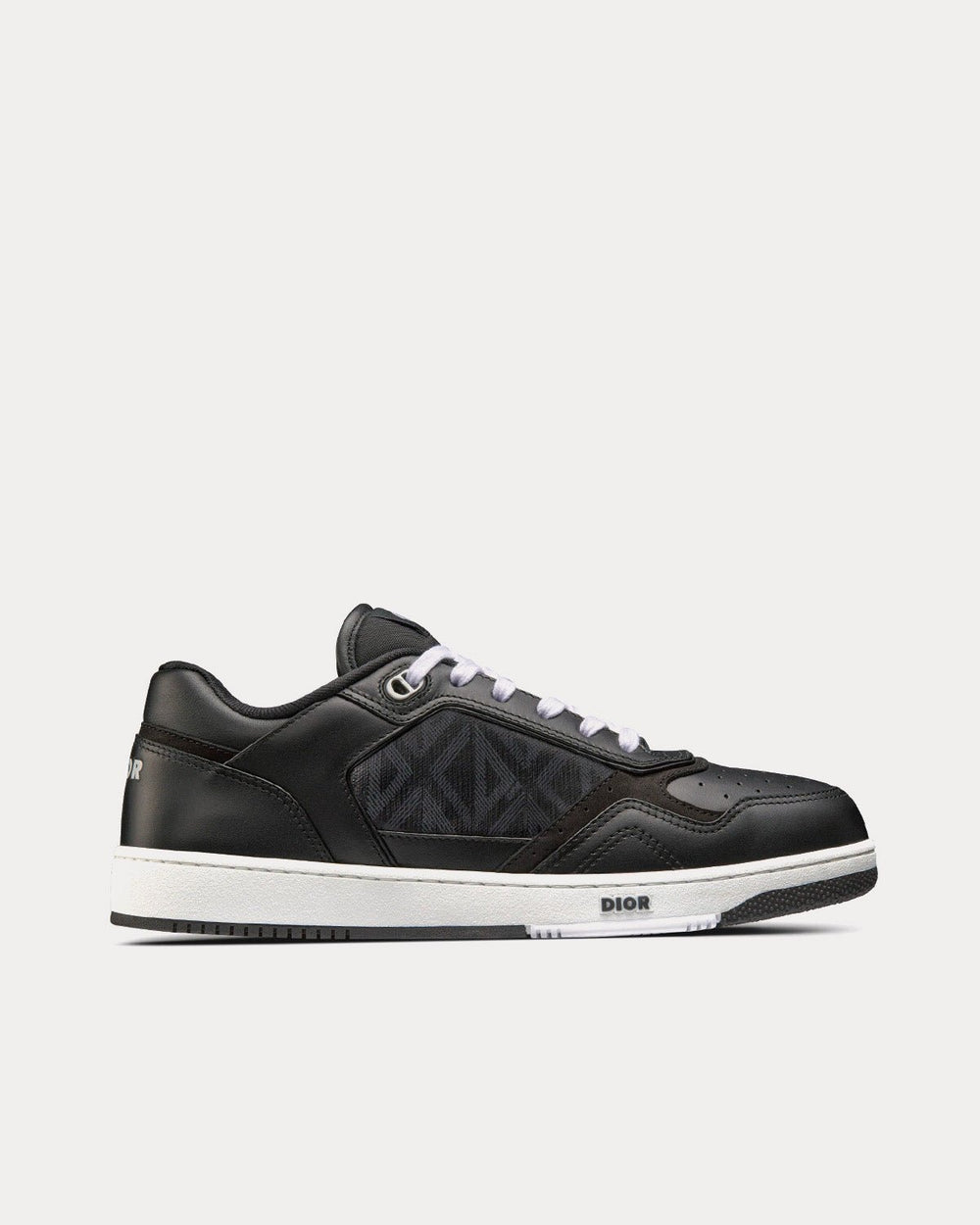 B27 Black Smooth Calfskin and CD Diamond Canvas Low Top Sneakers