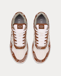 B27 Coffee and White Smooth Calfskin with CD Paisley Motif and White Dior Oblique Galaxy Leather Low Top Sneakers View 2