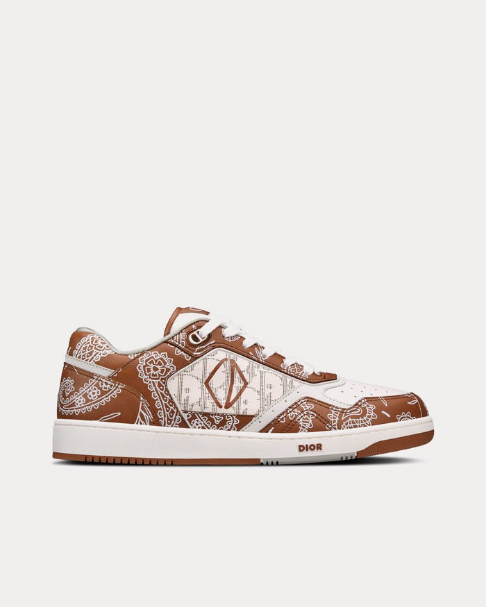 B27 Coffee and White Smooth Calfskin with CD Paisley Motif and White Dior Oblique Galaxy Leather Low Top Sneakers - Crown & Consign