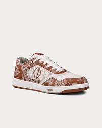 B27 Coffee and White Smooth Calfskin with CD Paisley Motif and White Dior Oblique Galaxy Leather Low Top Sneakers View 3
