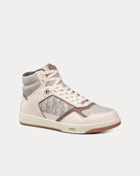 B27 Cream & Greige Smooth Calfskin with 'Christian Dior 1947' Signature High Top Sneakers View 3