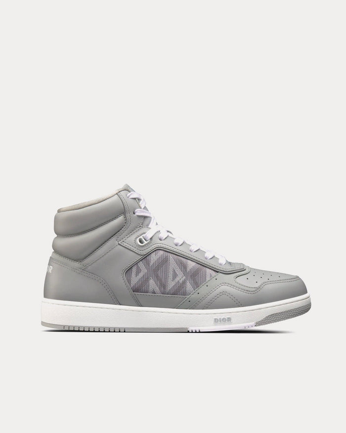 B27 Dior Gray Smooth Calfskin and CD Diamond Canvas High Top Sneakers - Crown & Consign