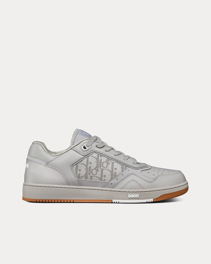 B27 Gray Smooth Calfskin and Dior Oblique Galaxy Leather Low Top Sneakers - Crown & Consign
