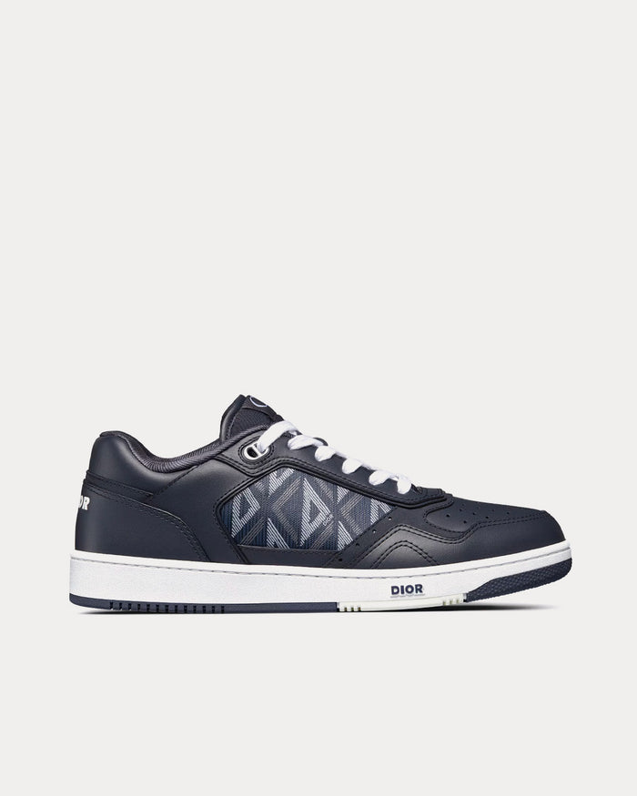 B27 Navy Blue Smooth Calfskin and CD Diamond Canvas Low Top Sneakers - Crown & Consign