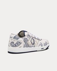 B27 White Smooth Calfskin with Navy Blue CD Paisley Motif and White Dior Oblique Galaxy Leather Low Top Sneakers View 4