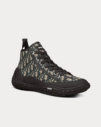 B28 Beige and Black Dior Oblique Jacquard and Black Rubber High Top Sneakers View 2