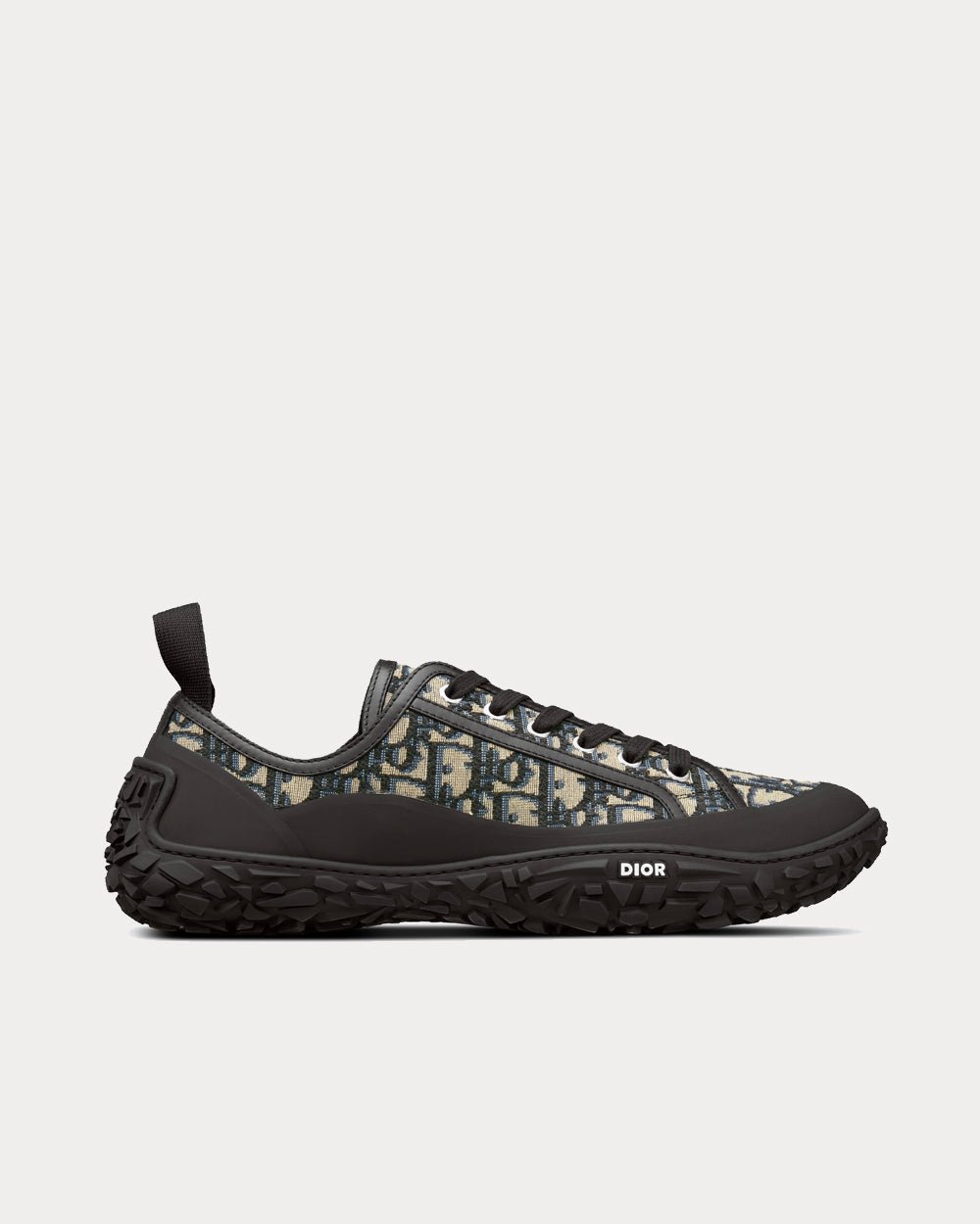 B28 Beige and Black Dior Oblique Jacquard and Black Rubber Low Top Sneakers