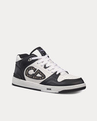 B57 Black and White Smooth Calfskin with Beige and Black Dior Oblique Jacquard Mid Top Sneakers