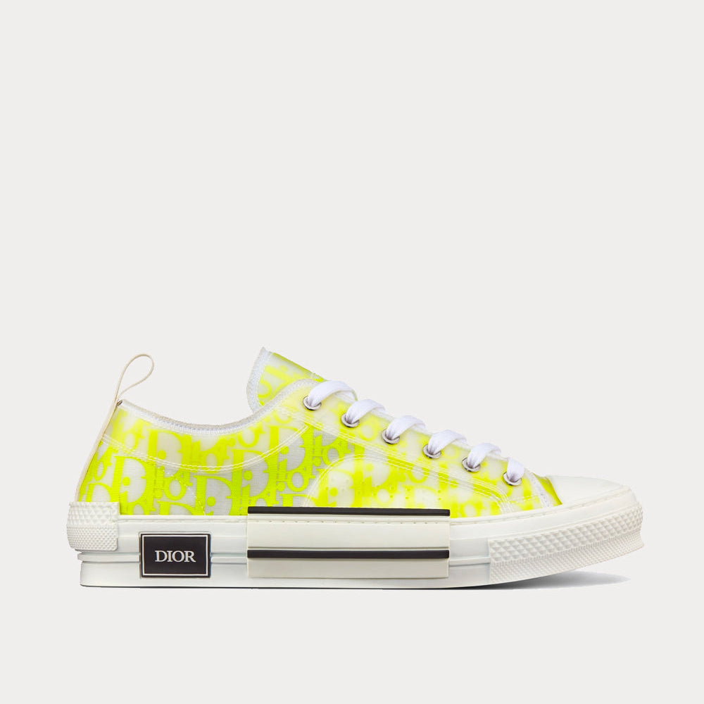 B23 White and Yellow Dior Oblique Canvas Low Top Sneakers