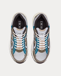 B30 White and Beige Mesh with Blue and Olive Technical Fabric Low Top Sneakers View 2