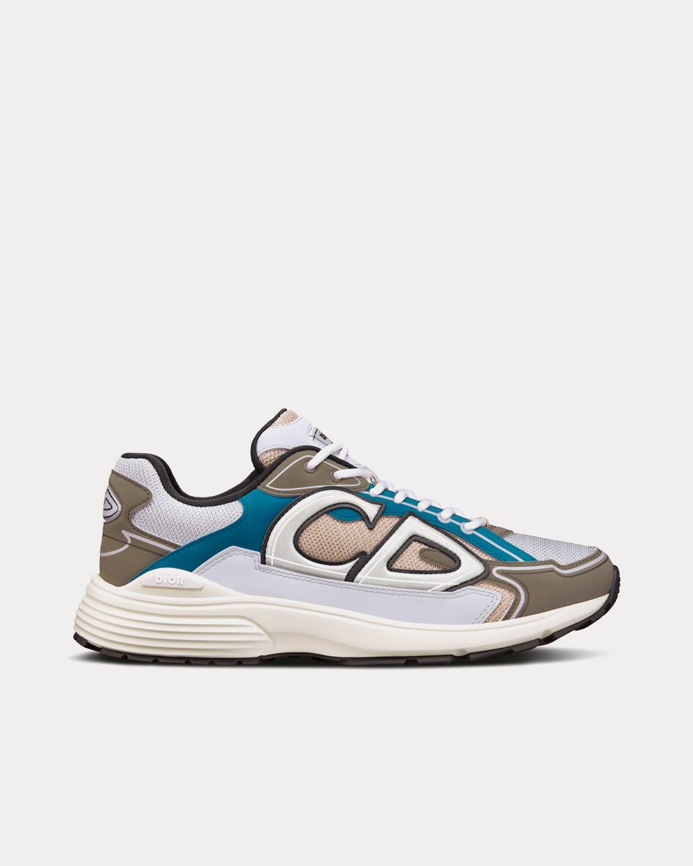 B30 White and Beige Mesh with Blue and Olive Technical Fabric Low Top Sneakers