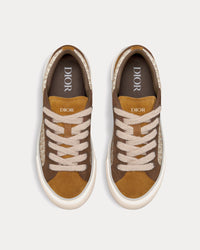 B33 Beige Dior Oblique Jacquard with Brown and Cognac Suede Low Top Sneakers View 2